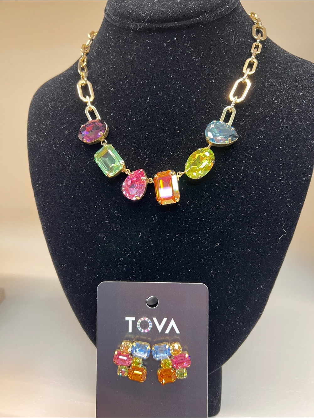 Gold Multicolor Crystal Necklace and Earring Set